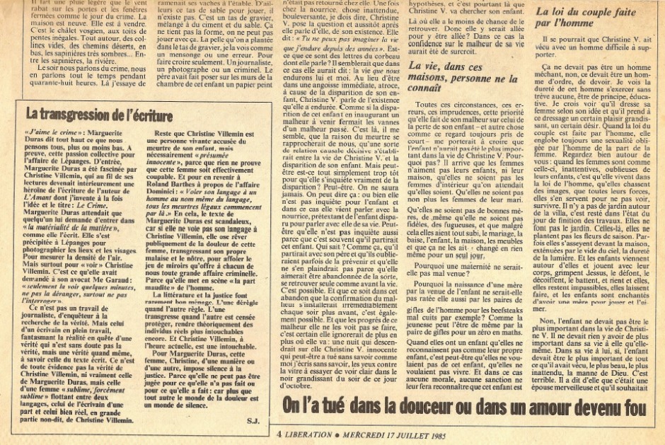 Article de Marguerite Duras sur Christine V. 1